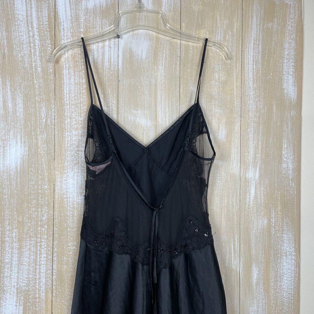 Y2K Victoria’s Secret S Long Sexy Slip Nightgown Black Satin Sequin Lace Slit - Picture 6 of 12